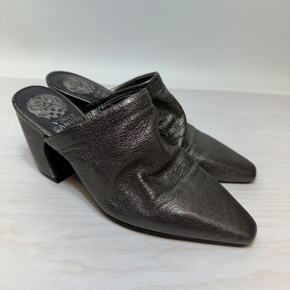 IB Vince Camuto Womens 6M Carlie Slouched Pointed Toe Heeled Mule Dark Pewter